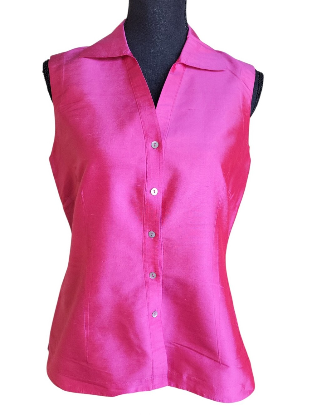 Worthington 100% Silk Pink Sleeveless Collared Shirt Women's Size M - Picture 2 of 8